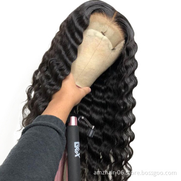Wholesale Peruvian Deep Wave Virgin Human Hair Lace Front Wig Vendors Free Sample Full HD 4X4 Lace Closure Human Hair Wig Cheap